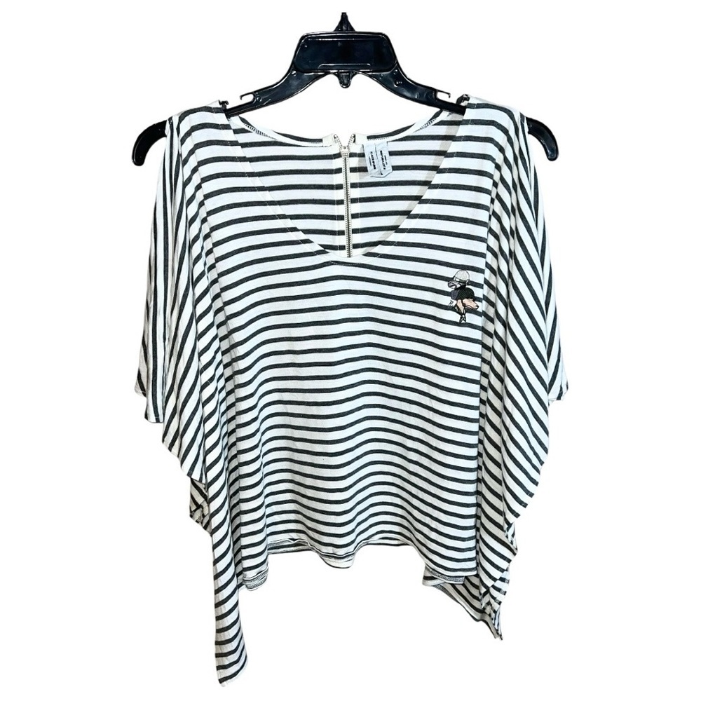 Greyhound Playhound Shirt Women’s Size M White Black Stripes Crop Top Army Dog